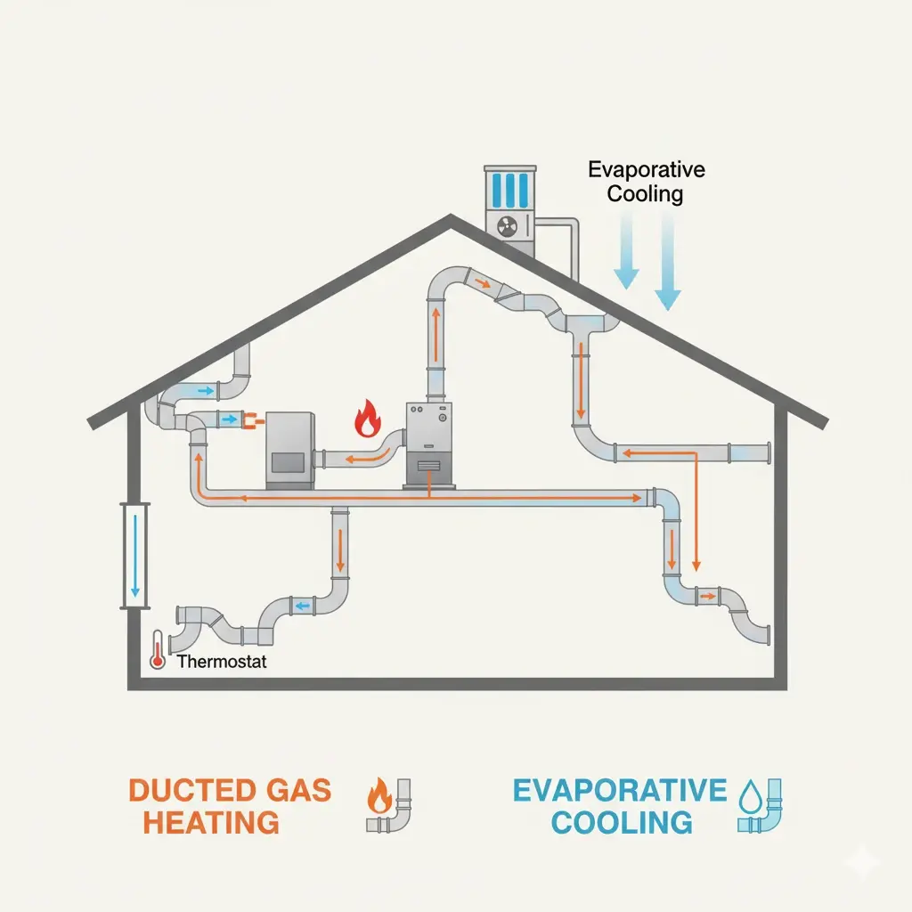 Ducted gas heating and evaporative cooling service image